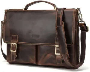 14 Inch Laptop Briefcase Men Cowhide Messenger Bags Handbag Multifunction Large Capacity Business Work Youth Shoulder Bag (Color : Coffee Color, Size : 15x5x11 inch)