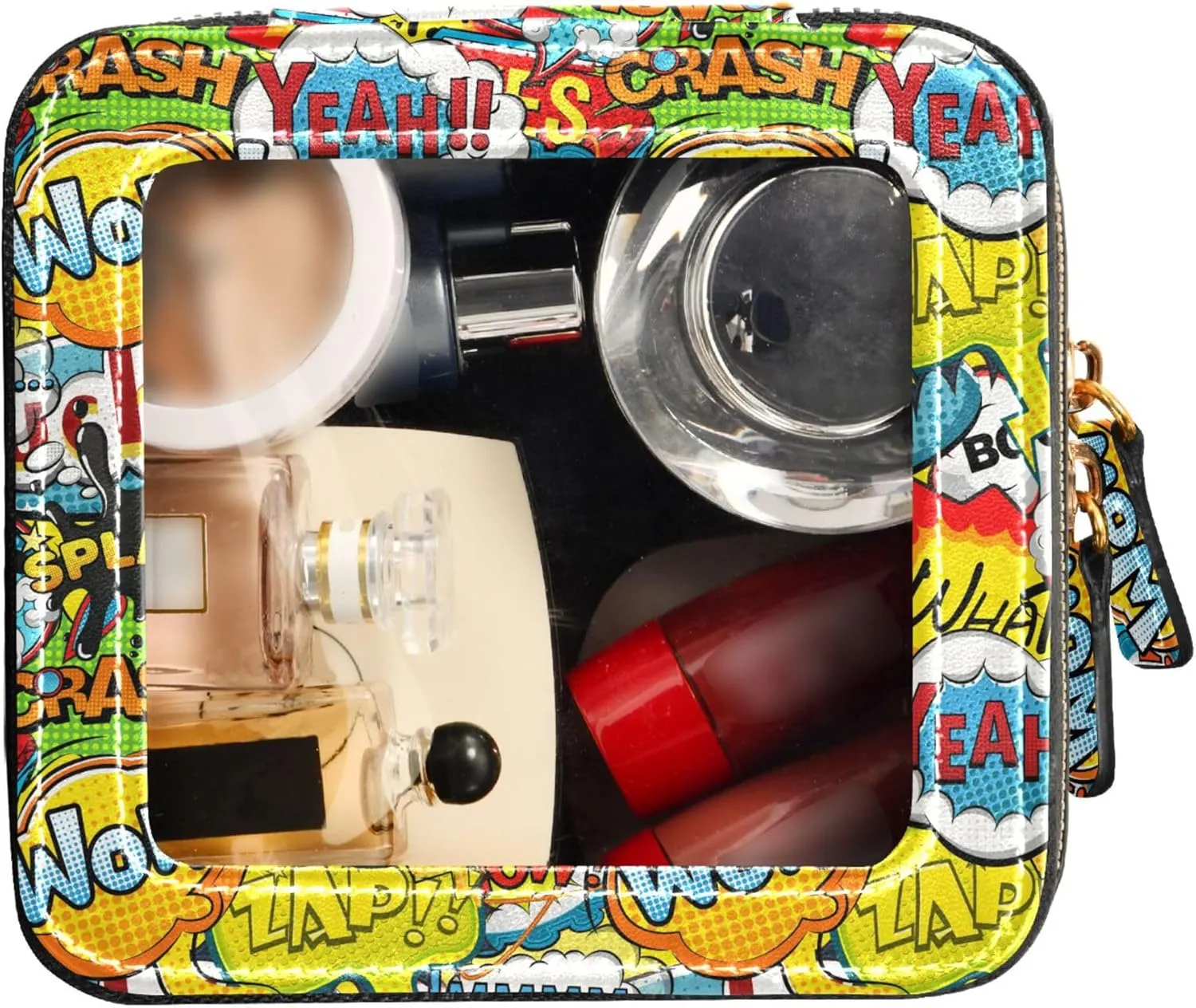 1970s Disco Retro Clear Makeup Bag Travel Cosmetic Case Transparent Toiletry Bag with Zipper, Portable Make Up Organizer PU Leather Traveling Compact Car Bag for Essentials