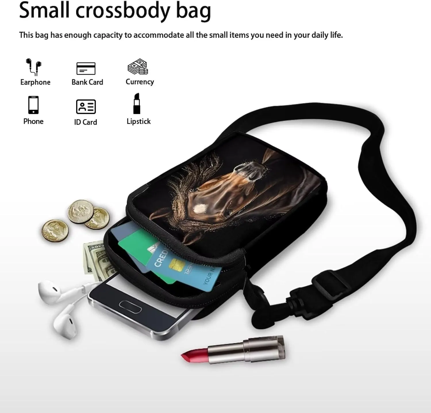 2 Layer Small Crossbody Bags for Women Men, Messenger Bags Waist Case Pack