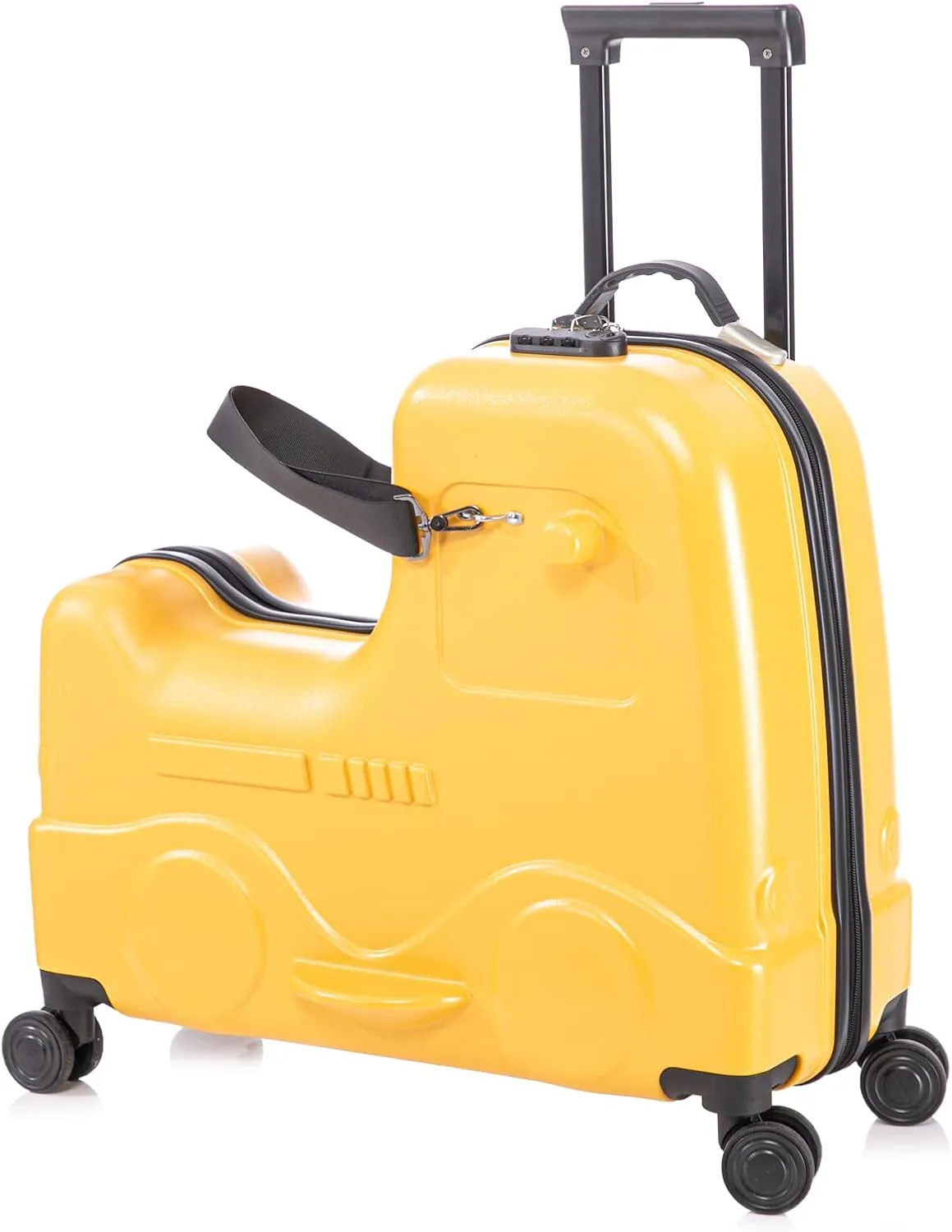 22 inch Kids Ride On Luggage with Safety Belt,Travel Luggage for Child with Combination Lock,Tollder Luggage with Spinner wheels and Cover (Yellow)