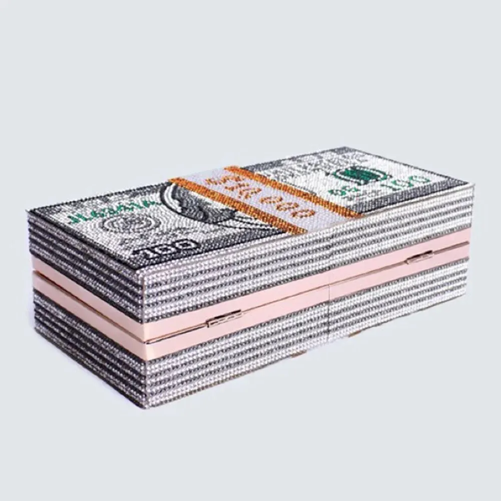 3D Dollar Clutch with Rhinestone Detailings