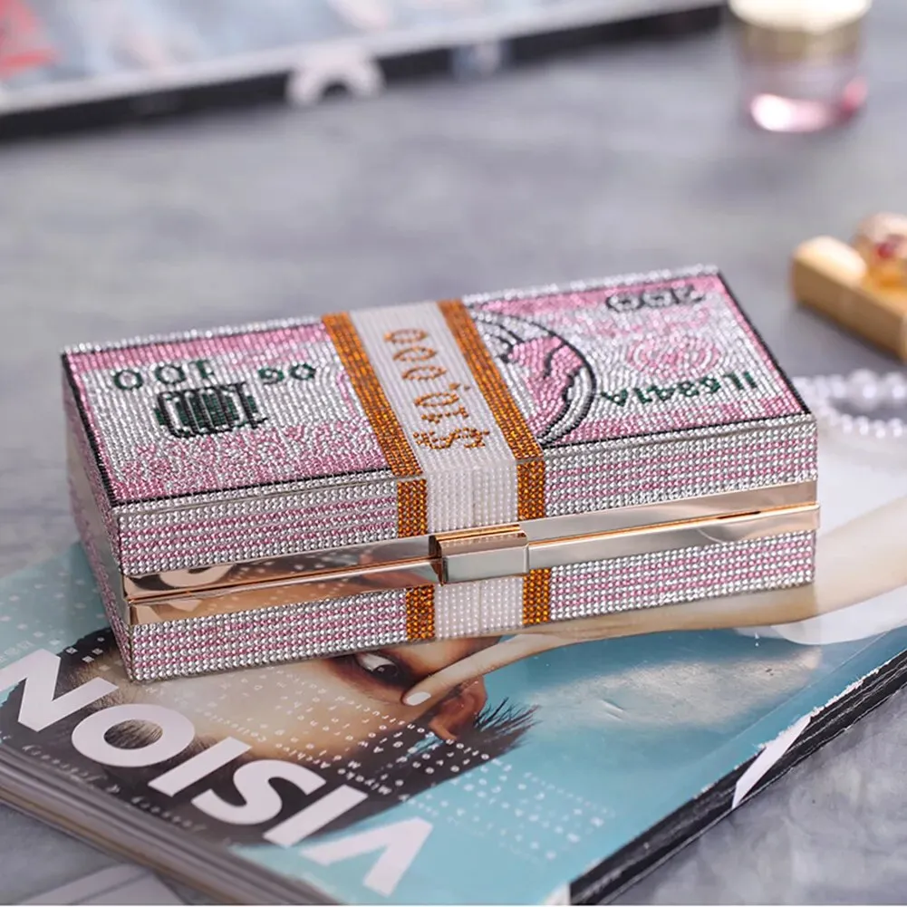 3D Dollar Clutch with Rhinestone Detailings