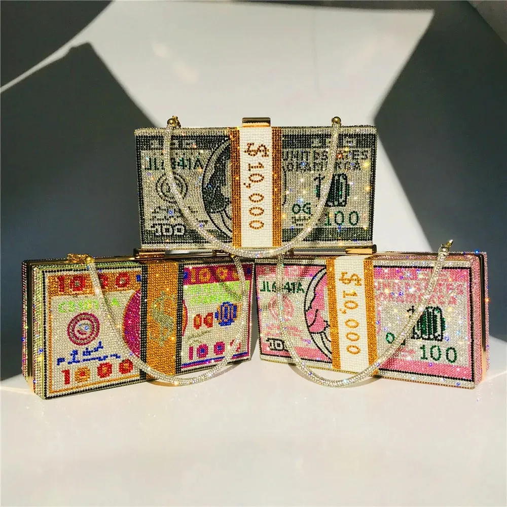 3D Dollar Clutch with Rhinestone Detailings