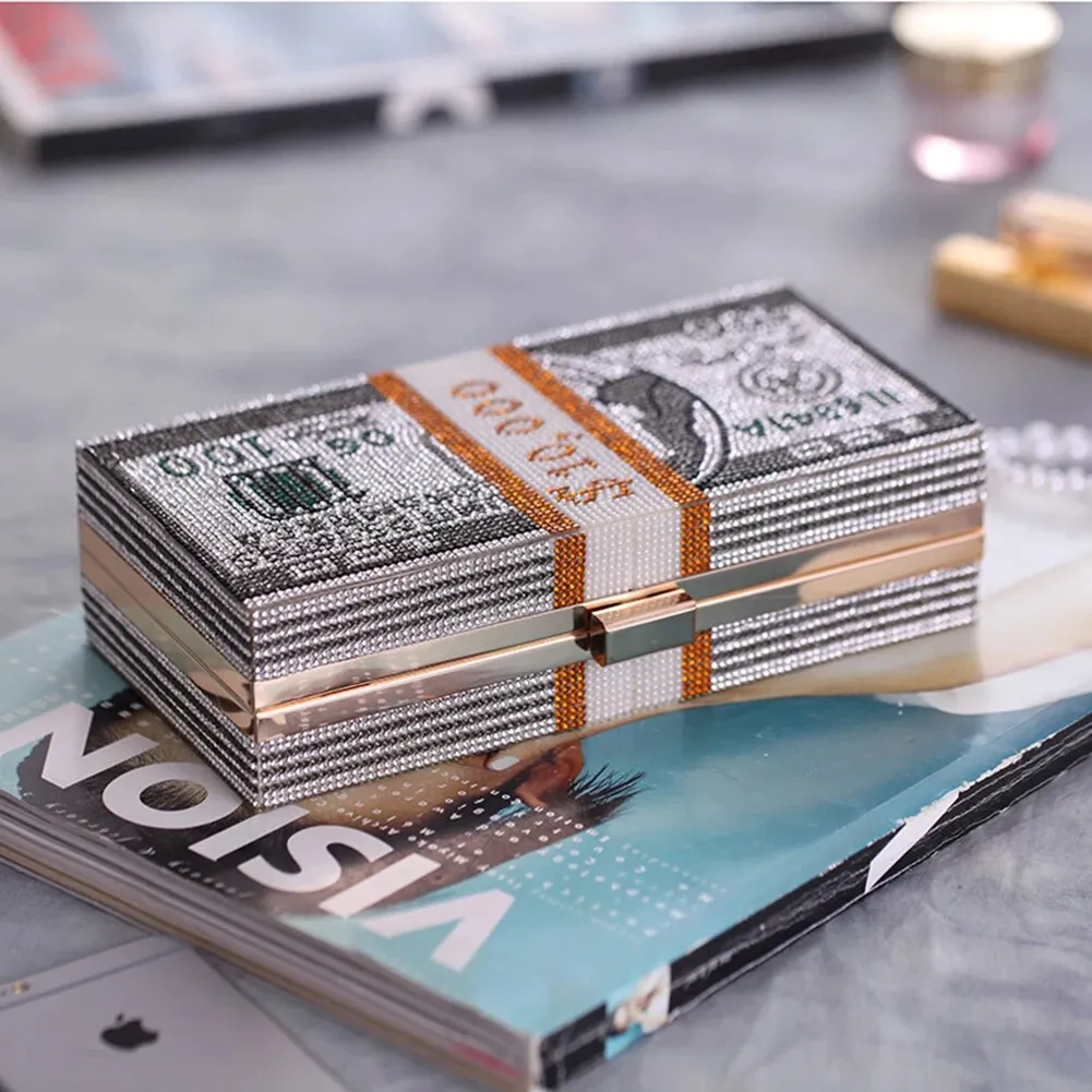 3D Dollar Clutch with Rhinestone Detailings