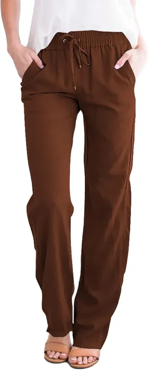 Acelitt Womens Casual Linen Pants Lightweight Drawstring Elastic Waist Spring Summer Beach Slacks Comfy Trousers