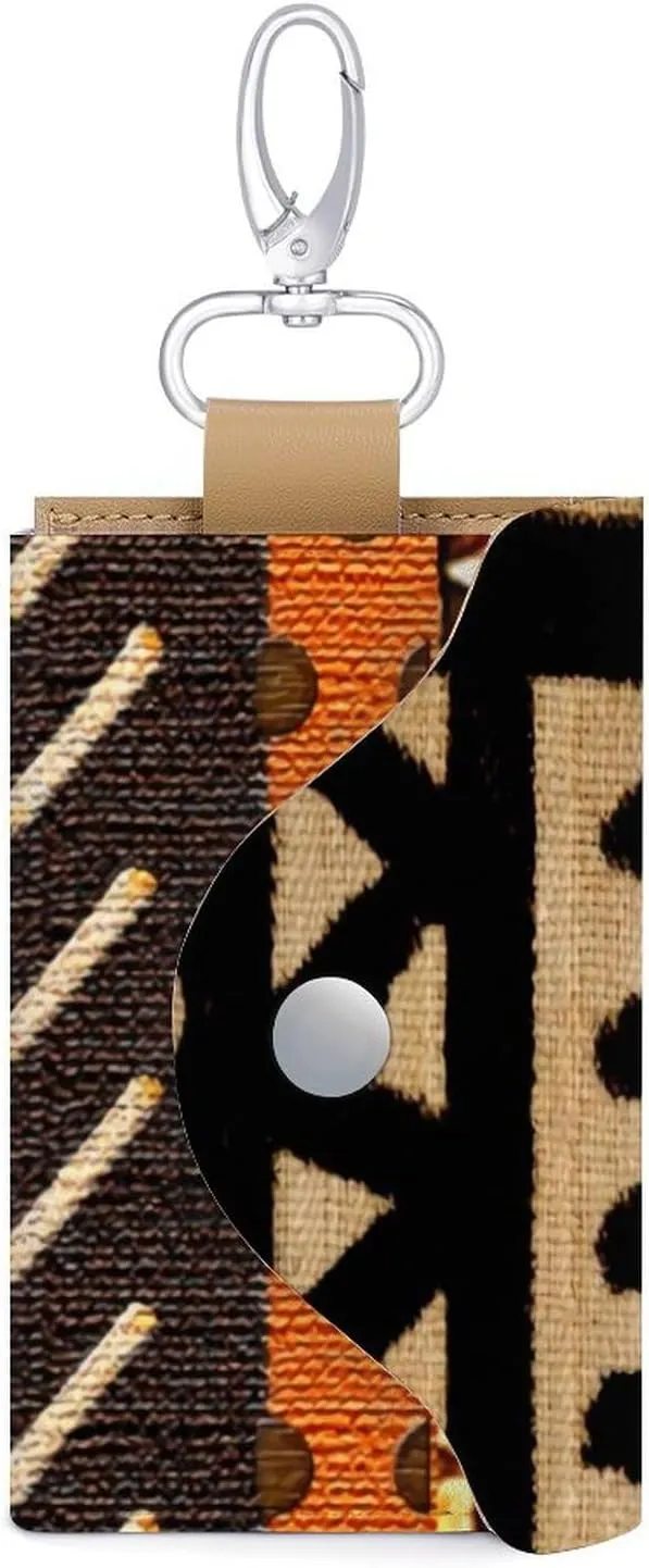 African Mud Cloth Print Portable And Compact Leather Keybag