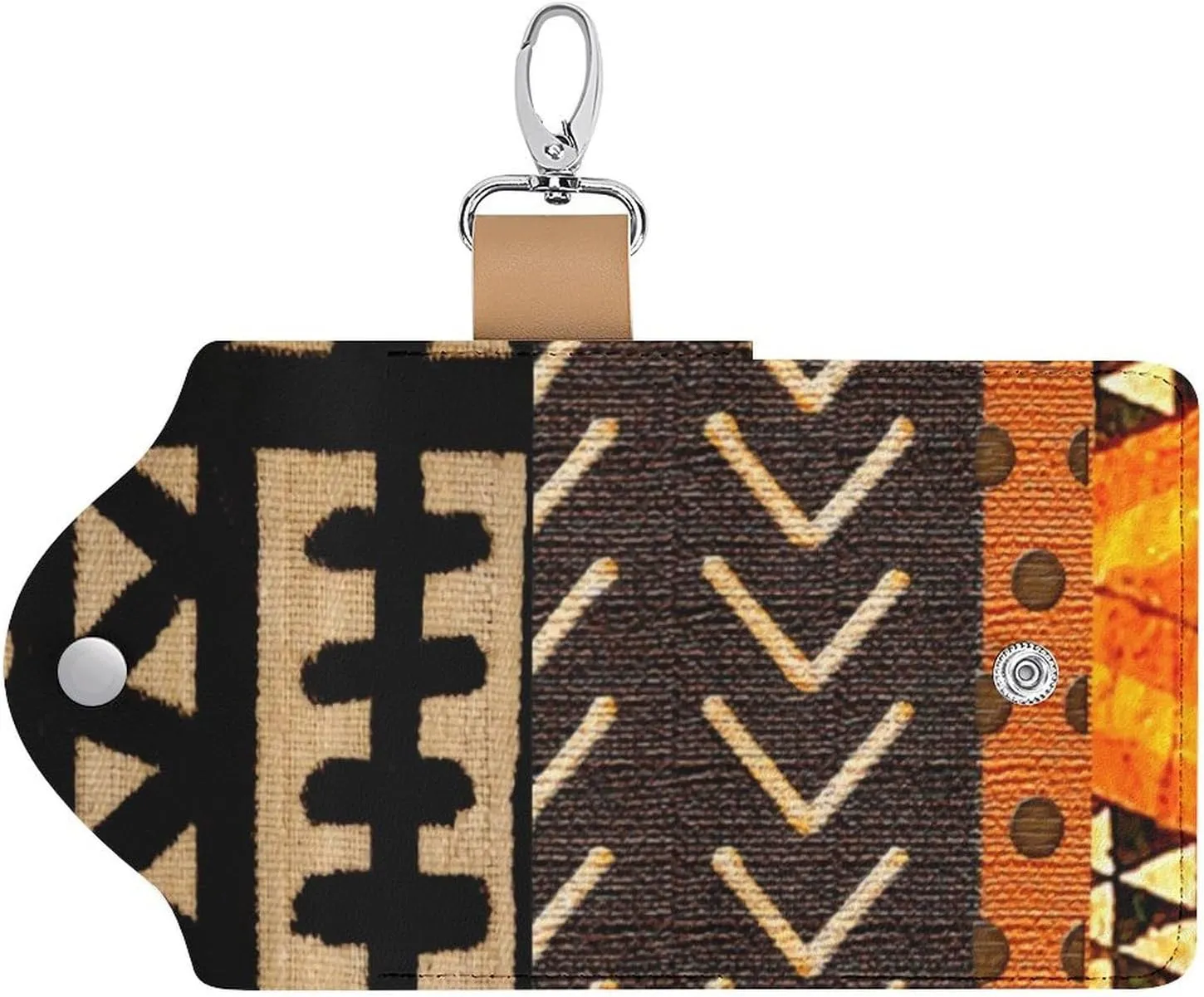 African Mud Cloth Print Portable And Compact Leather Keybag