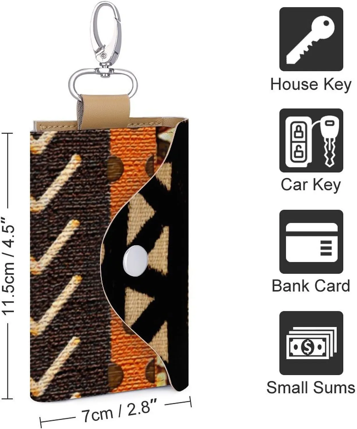 African Mud Cloth Print Portable And Compact Leather Keybag