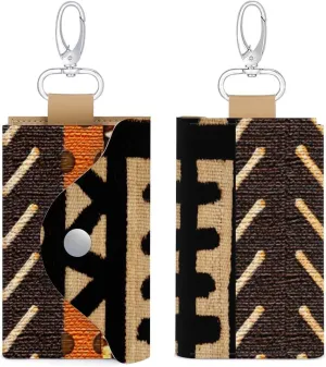 African Mud Cloth Print Portable And Compact Leather Keybag