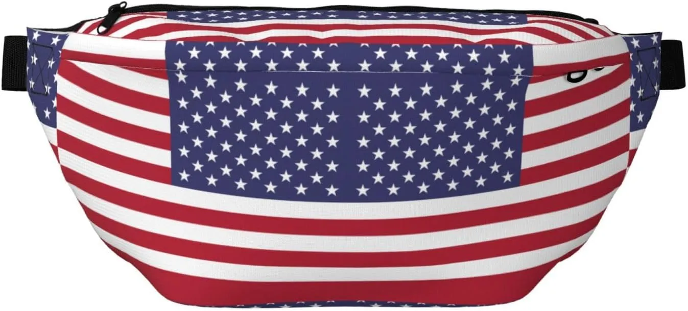 American Flag Stylish Crossbody Waist Pack - Versatile And Compact Travel Pouch For Hands-Free Storage, Black, PBYB-12185A
