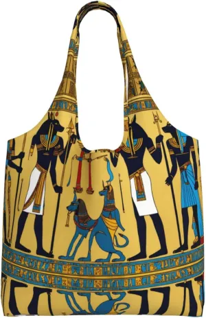 Ancient Egypt Tribe Series Print Canvas Tote Bags,Reusable Cloth Bags For Shopping Beach Grocery Trendy