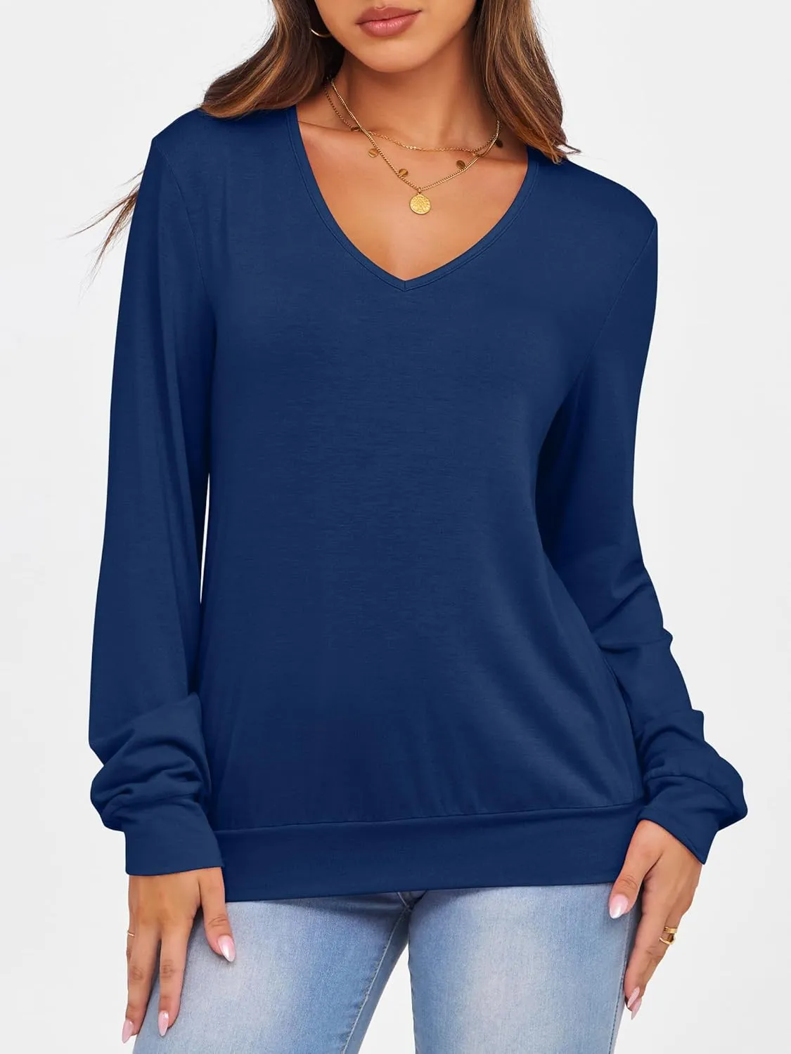 ANRABESS Women's Long Sleeve Shirts Casual Loose V Neck Basic Tees Tops 2025 Fall T-Shirt Outfits