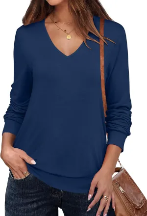 ANRABESS Women's Long Sleeve Shirts Casual Loose V Neck Basic Tees Tops 2025 Fall T-Shirt Outfits