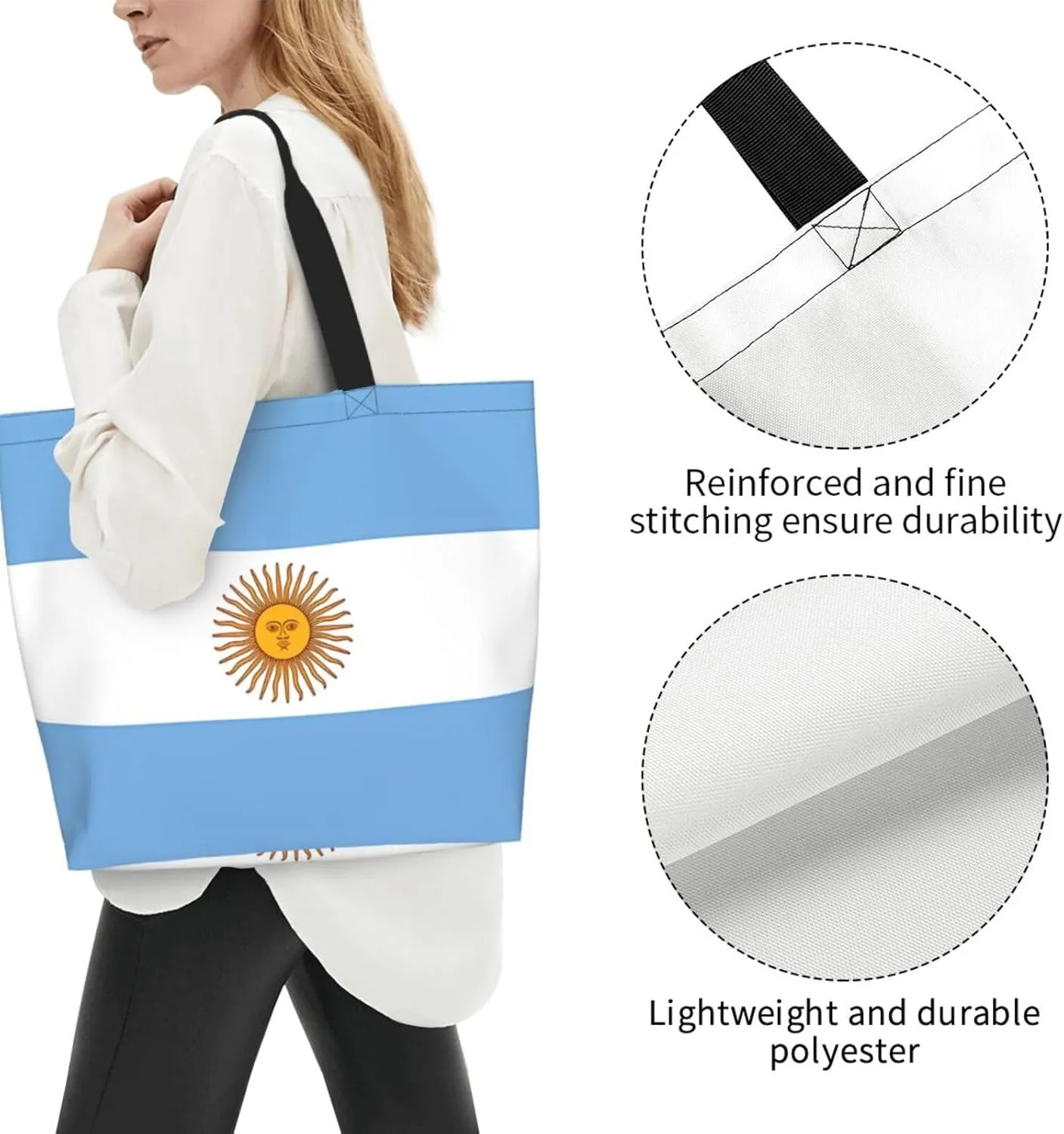 Argentina Flag Women's Tote Bag Large Capacity Single Shoulder Bags Handbag for Shopping Work
