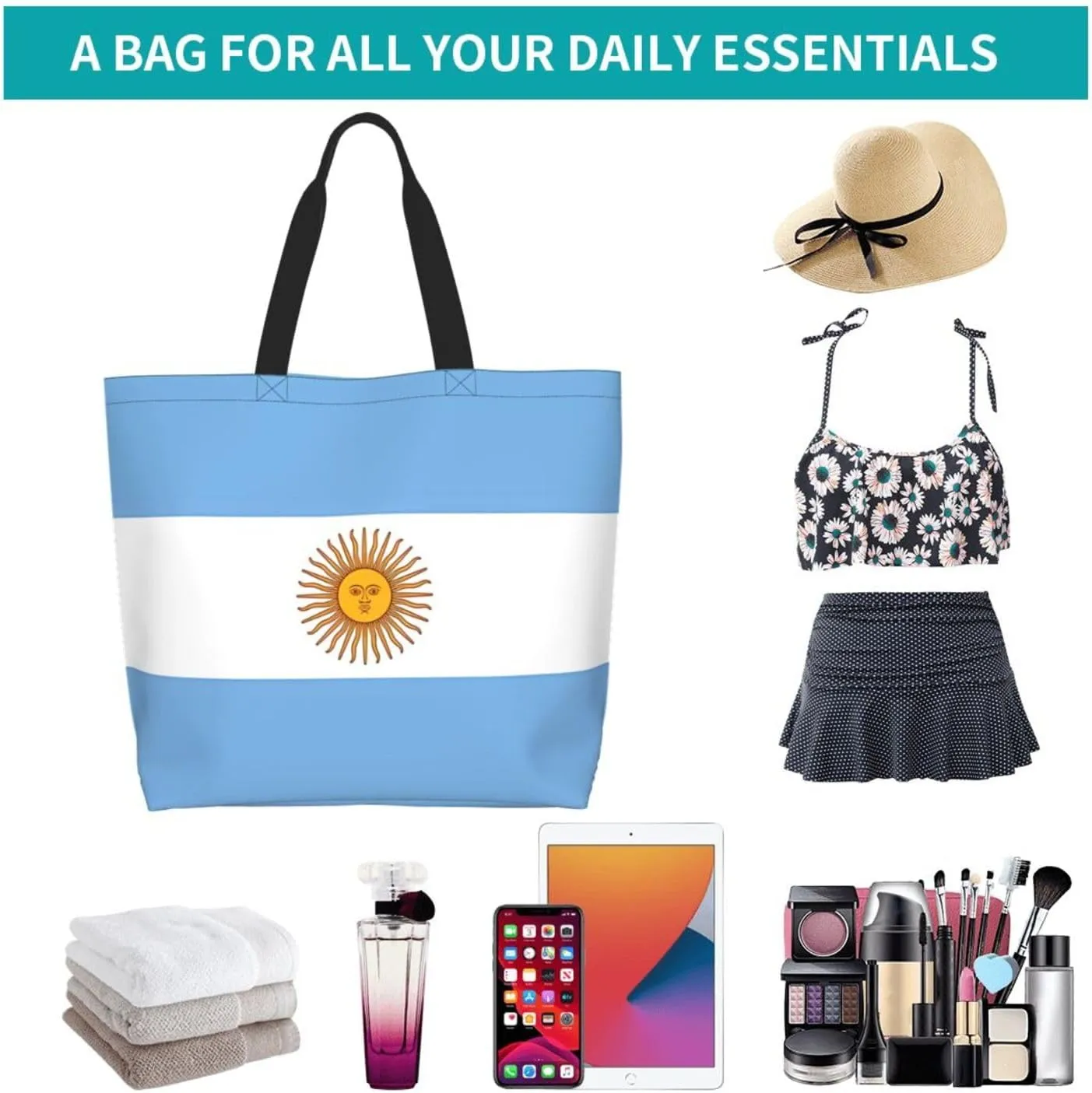Argentina Flag Women's Tote Bag Large Capacity Single Shoulder Bags Handbag for Shopping Work