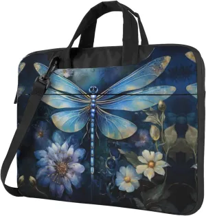 Art Blue Dragonfly Print Laptop Bag Laptop Case Shoulder Laptop Bag with Padded Protection Spacious Pockets, Black