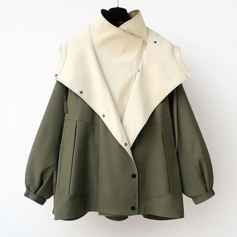 BAIMORE Women's Casual Drawstring Hooded Double Lapel Snap Zip Up Cargo Trench Coat