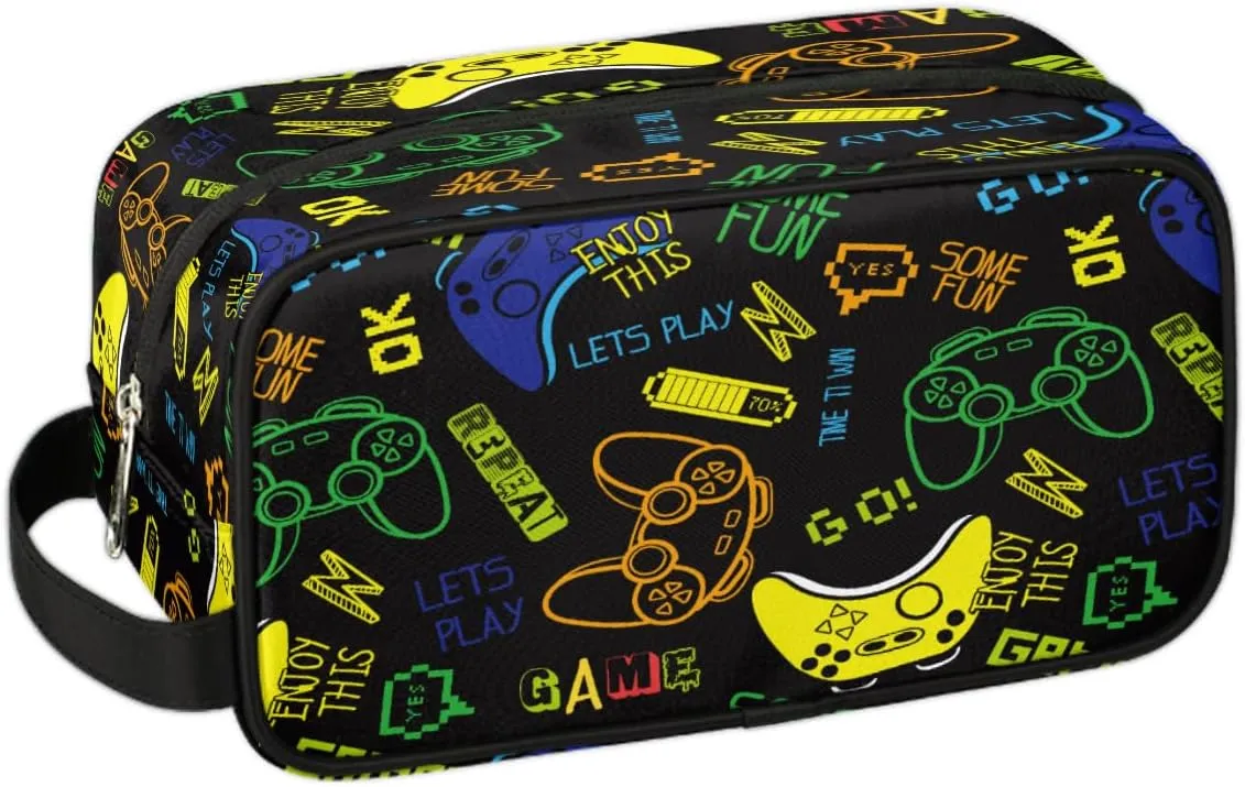 Bardic Travel Toiletry Bag for Boys Teens, Gamer Gamepad Waterproof Hanging Dopp Kit for Women Men, Shaving Bag with Large Capacity for Travel,Sports Shower