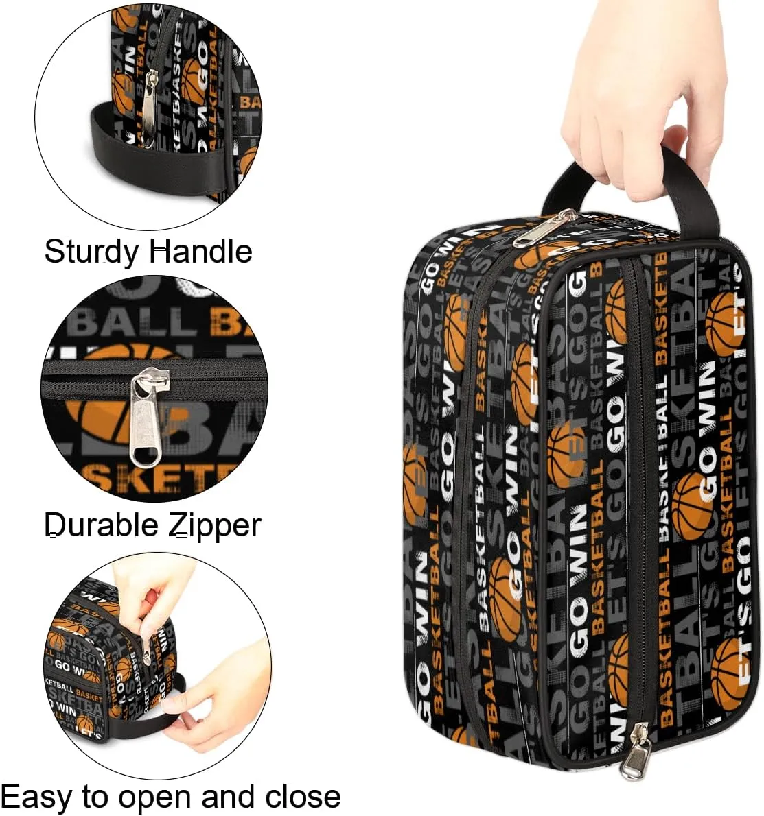 Bardic Travel Toiletry Bag for Boys, Waterproof Hanging Dopp Kit for Men, Shaving Bag with Large Capacity for Travel,Sports Shower (Basketball Sport)