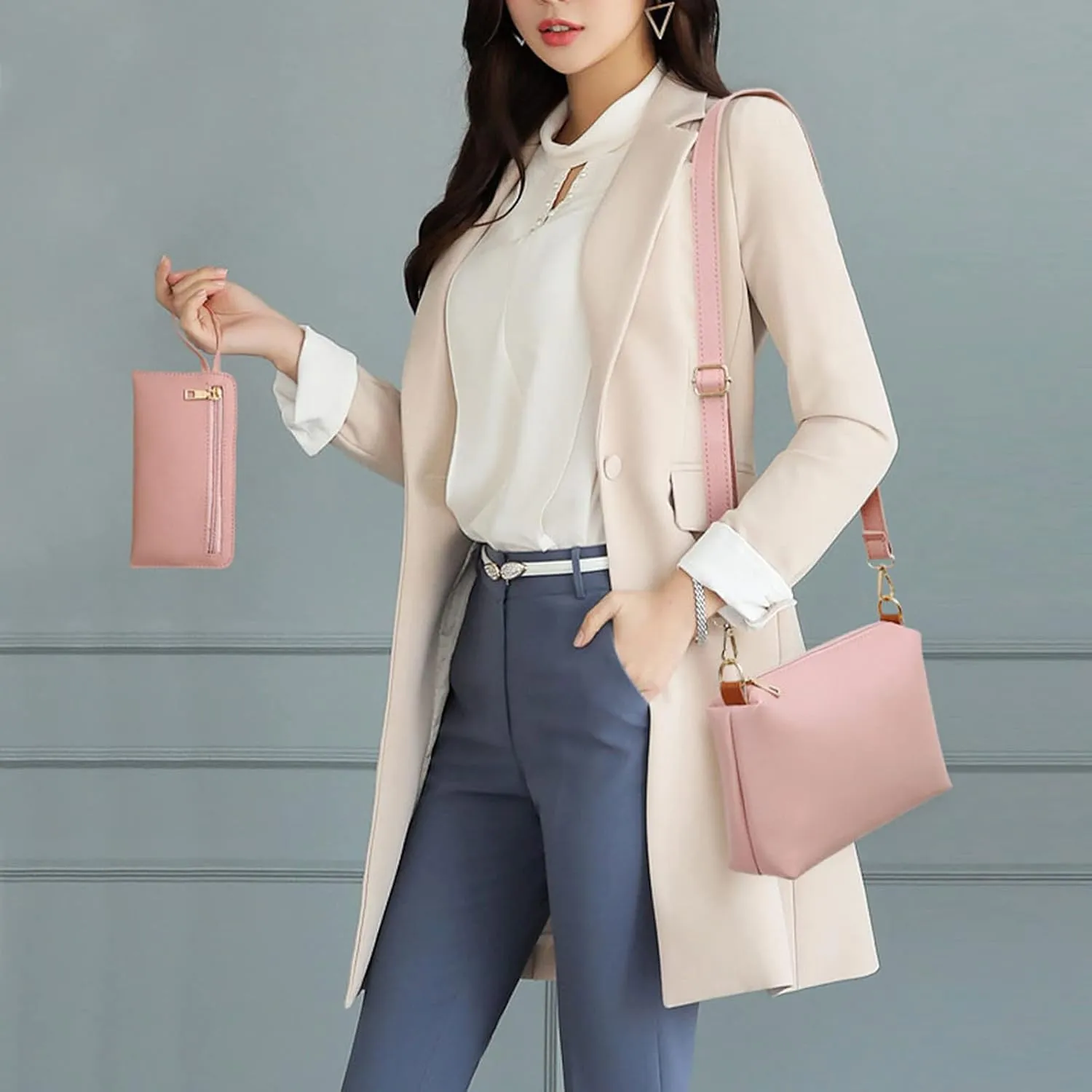 Beach Tote Bag 4 Packet Leather Solid Color Handbags Shoulder Bags Crossbody Hobo Bags Card Purse Work Travel Essential M