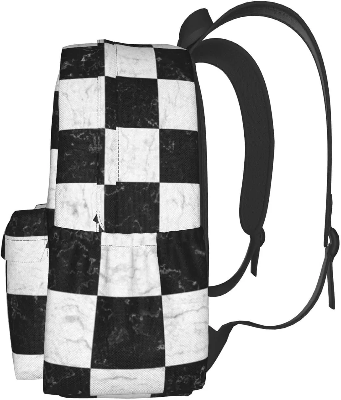 Black and White Checker Marble Large Capacity Backpack Lightweight Personalized Laptop Bag Tablet Travel School Bag with Multiple Pockets