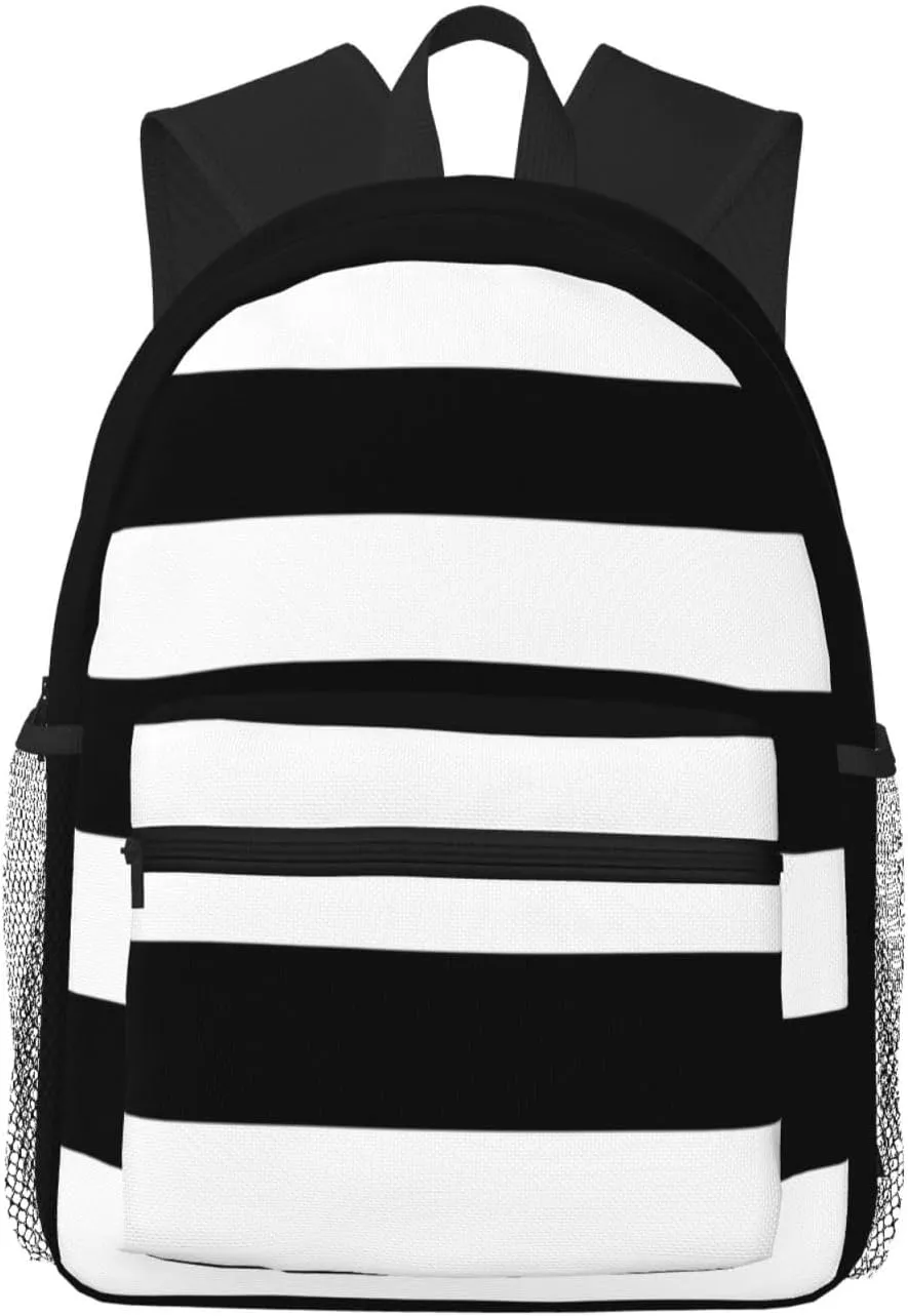 Black And White Lightweight Comfort Backpack  Water-Resistant Casual Daypack, Spacious Travel Bag With Laptop Compartment For Work Hiking