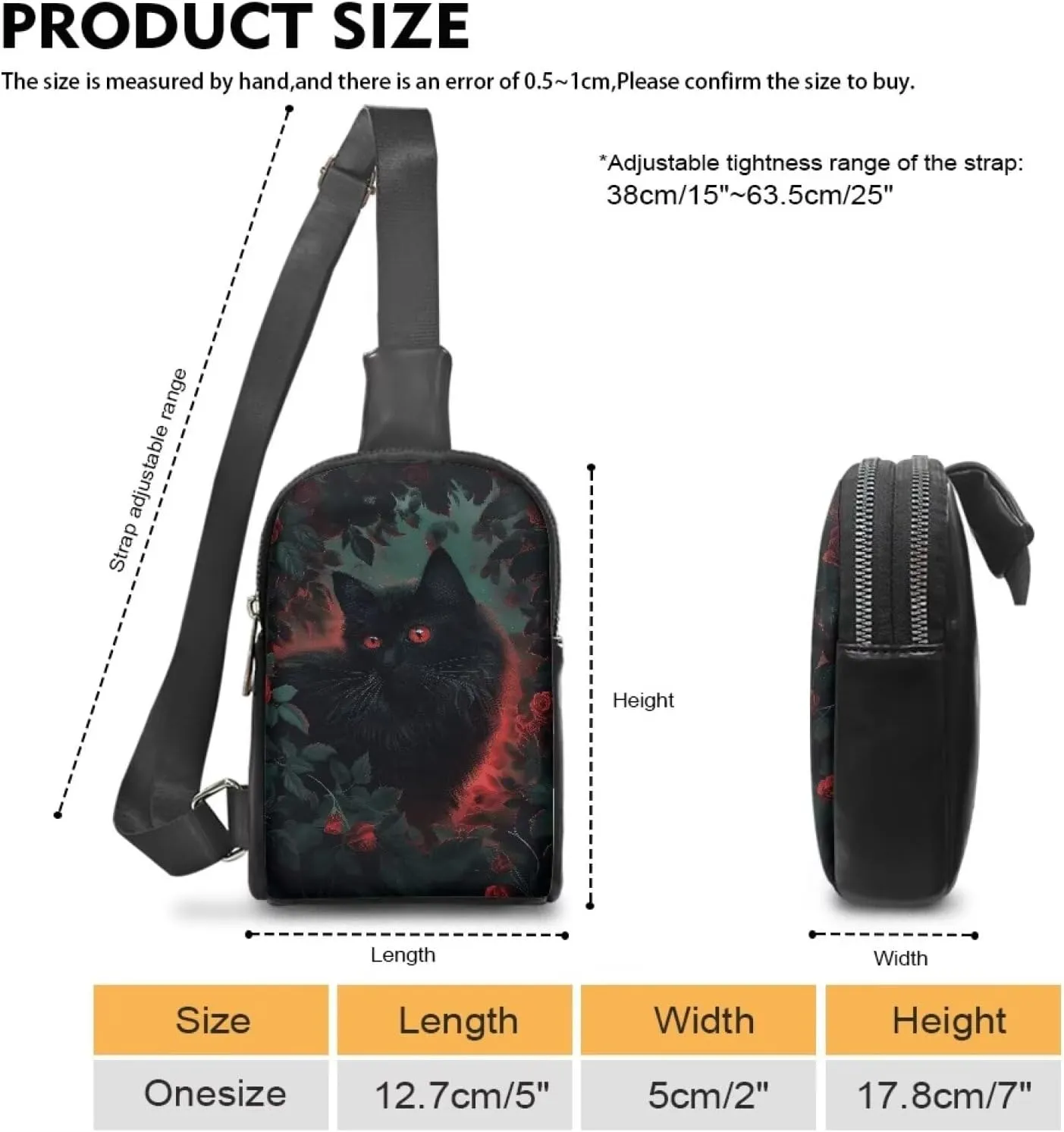 Black Cat Women Sling Bag Crossbody Shoulder Bag for Phone Passport Portable Convenient Chest Bag for Travel Rucksack Store Wallet,Cell Phone,Keys,Cosmetics,Etc