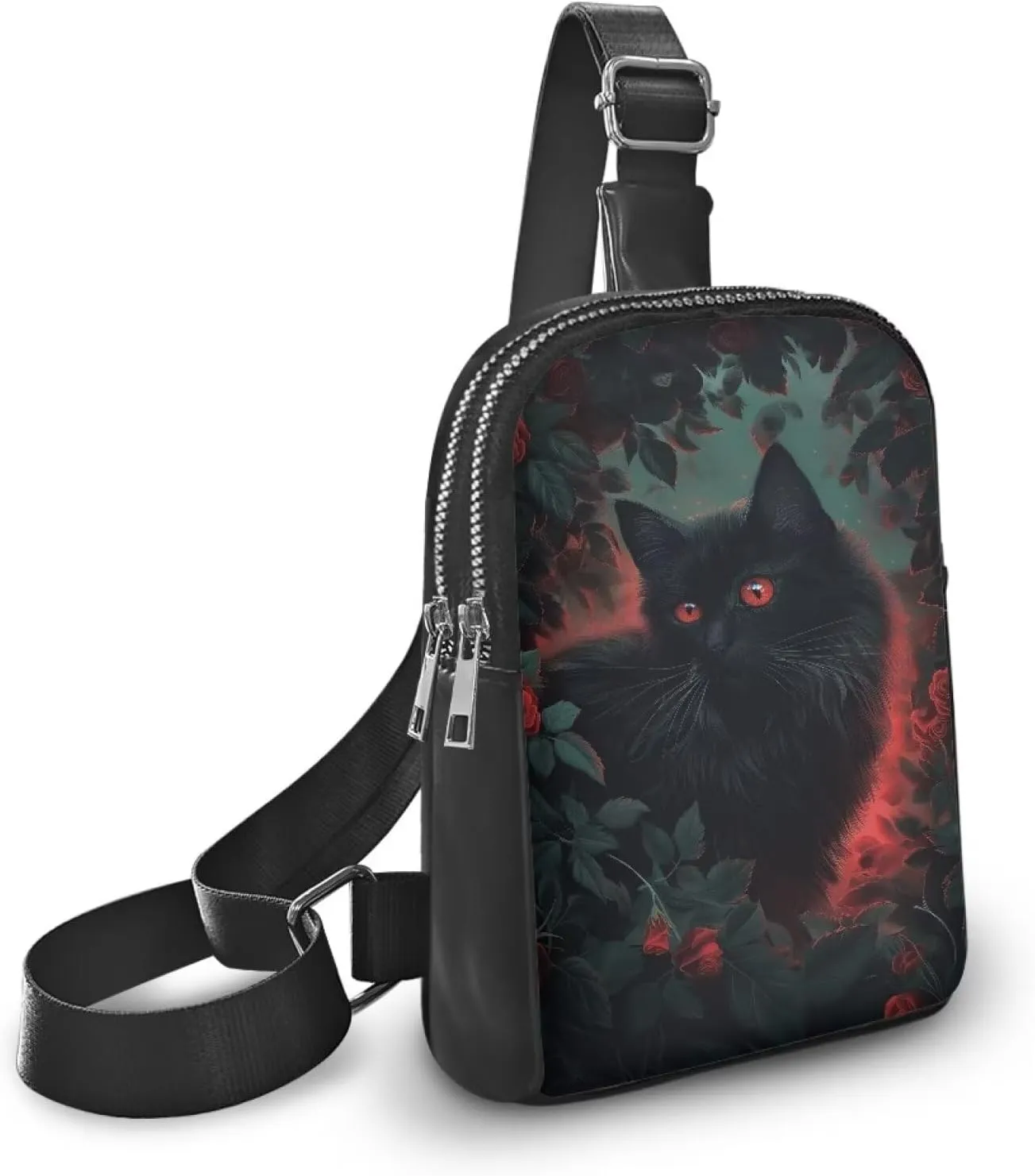 Black Cat Women Sling Bag Crossbody Shoulder Bag for Phone Passport Portable Convenient Chest Bag for Travel Rucksack Store Wallet,Cell Phone,Keys,Cosmetics,Etc