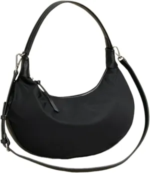 Black Shoulder Crescent Bag for Women Trendy Handbag and Purses, Convenient Nylon Crossbody Hobo Bag with Adjustable Strap
