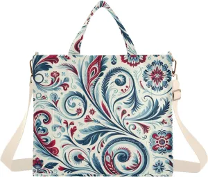 Blue and Red Floral Corduroy Tote Bag for Women Hobo Crossbody Bag Purse Stylish Shoulder Handbag Messenger Bags, S