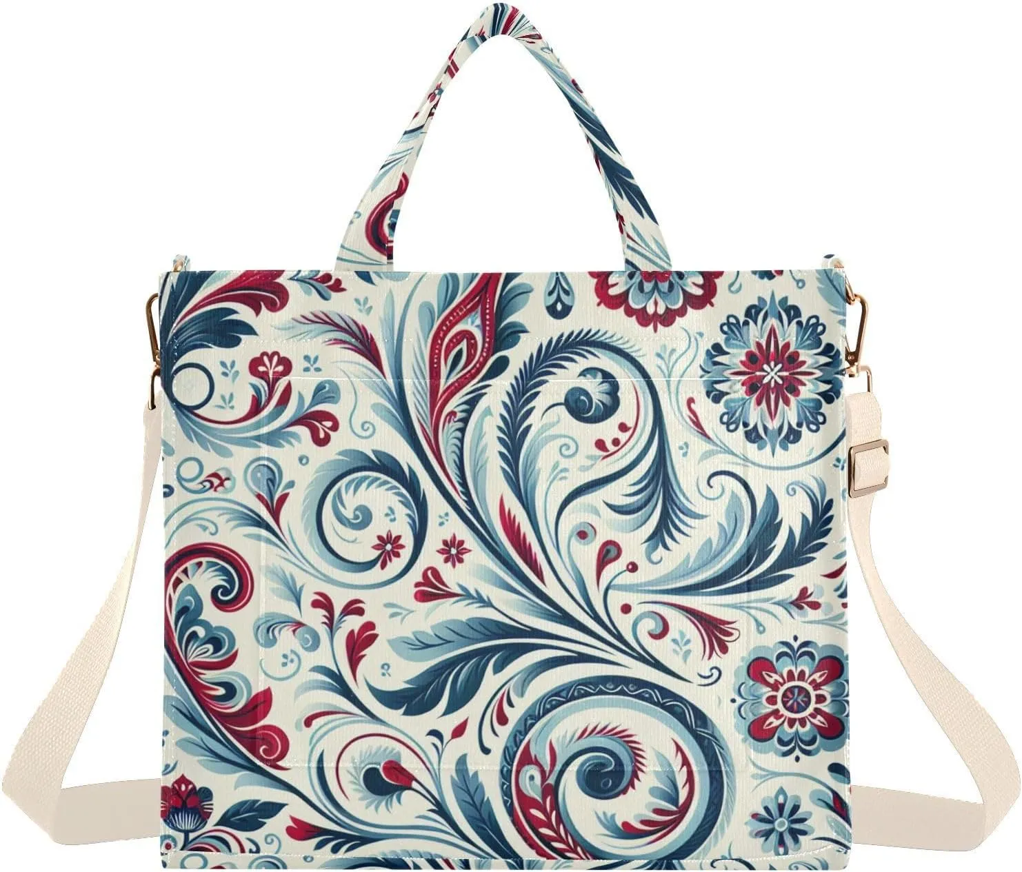 Blue and Red Floral Corduroy Tote Bag for Women Hobo Crossbody Bag Purse Stylish Shoulder Handbag Messenger Bags, S