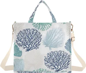 Blue Coral Sea Beach Corduroy Tote Bag for Women Hobo Crossbody Bag Purse Stylish Shoulder Handbag Messenger Bags, S
