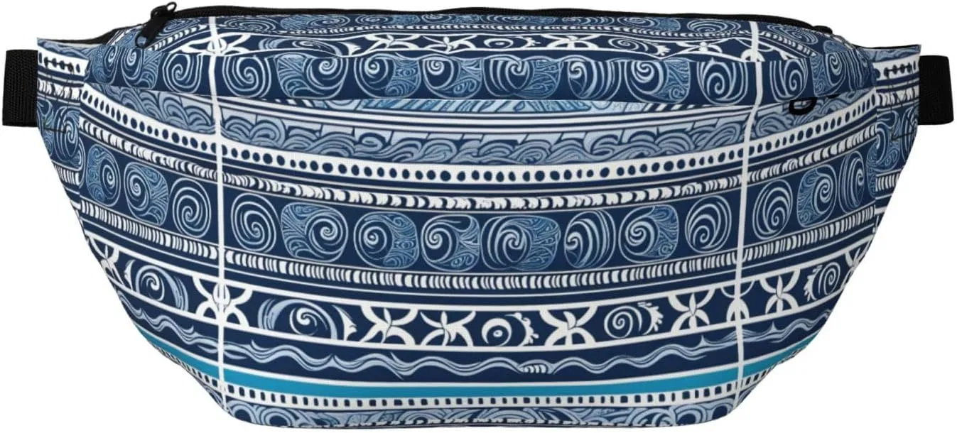 Blue Polynesian Maori Tribal Pattern Stylish Crossbody Waist Pack - Versatile And Compact Travel Pouch For Hands-Free Storage