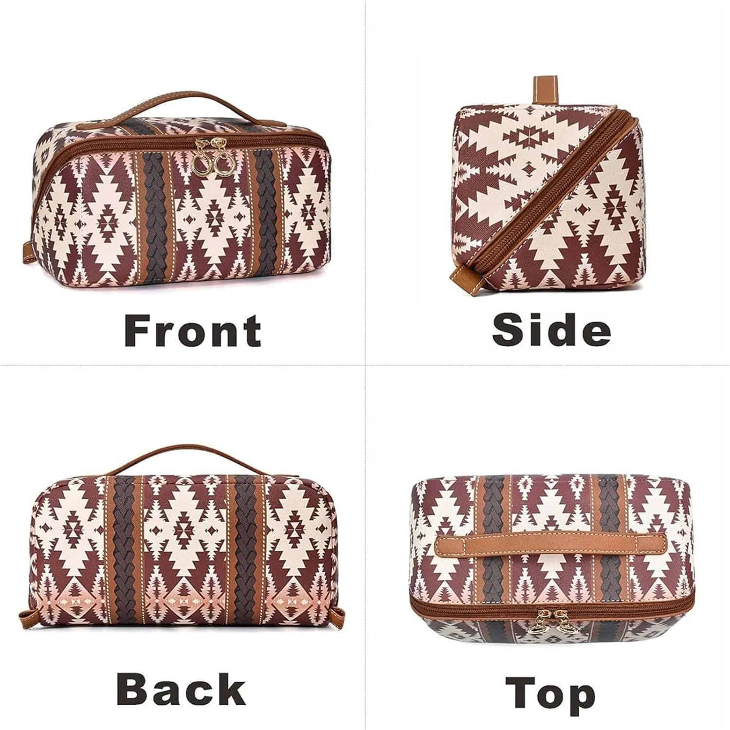 Boho Western Style Makeup Bag, PU Casual Colorblock Makeup Organizer Pouch, Versatile Waterproof Portable Organizer Pouch, Light purple