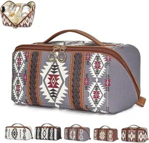 Boho Western Style Makeup Bag, PU Casual Colorblock Makeup Organizer Pouch, Versatile Waterproof Portable Organizer Pouch, Light purple