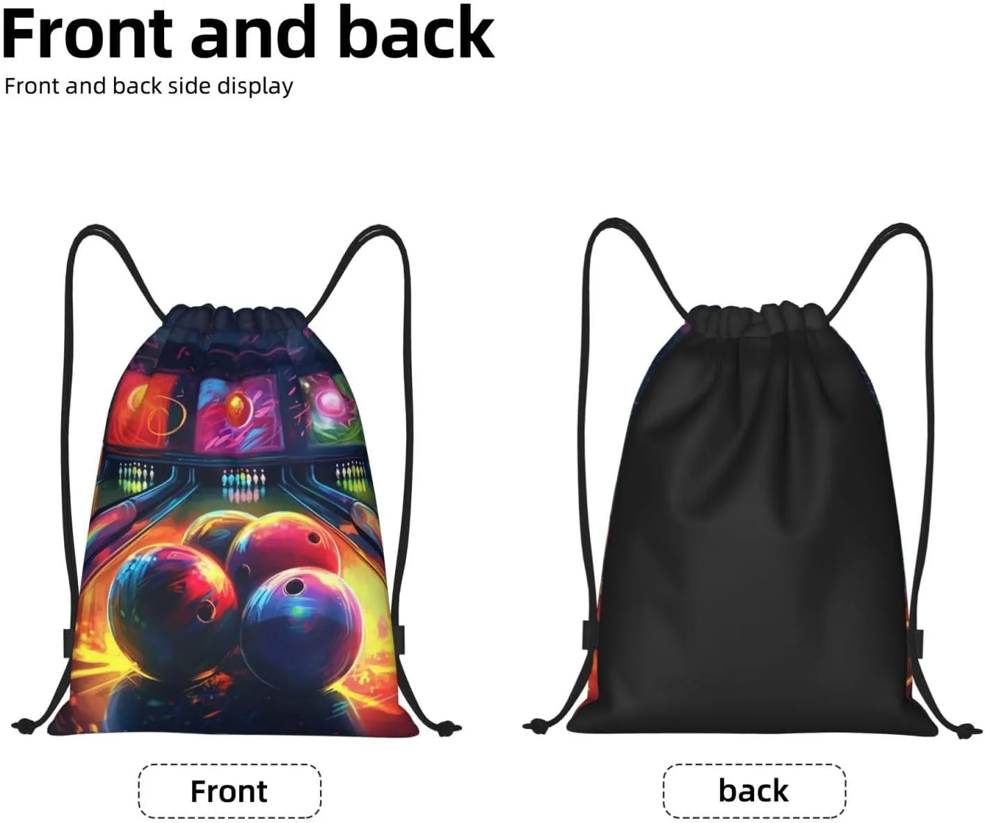 Bowling Balls Drawstring Backpack Lightweight Draw String Bag Cinch Bags Waterproof Gym Bag for Men Women Swim Bag Small