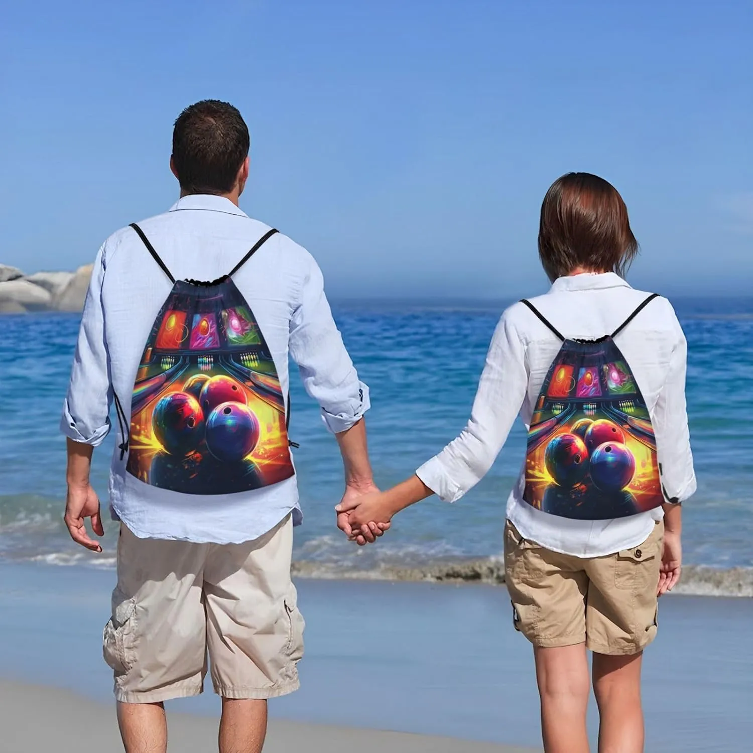 Bowling Balls Drawstring Backpack Lightweight Draw String Bag Cinch Bags Waterproof Gym Bag for Men Women Swim Bag Small