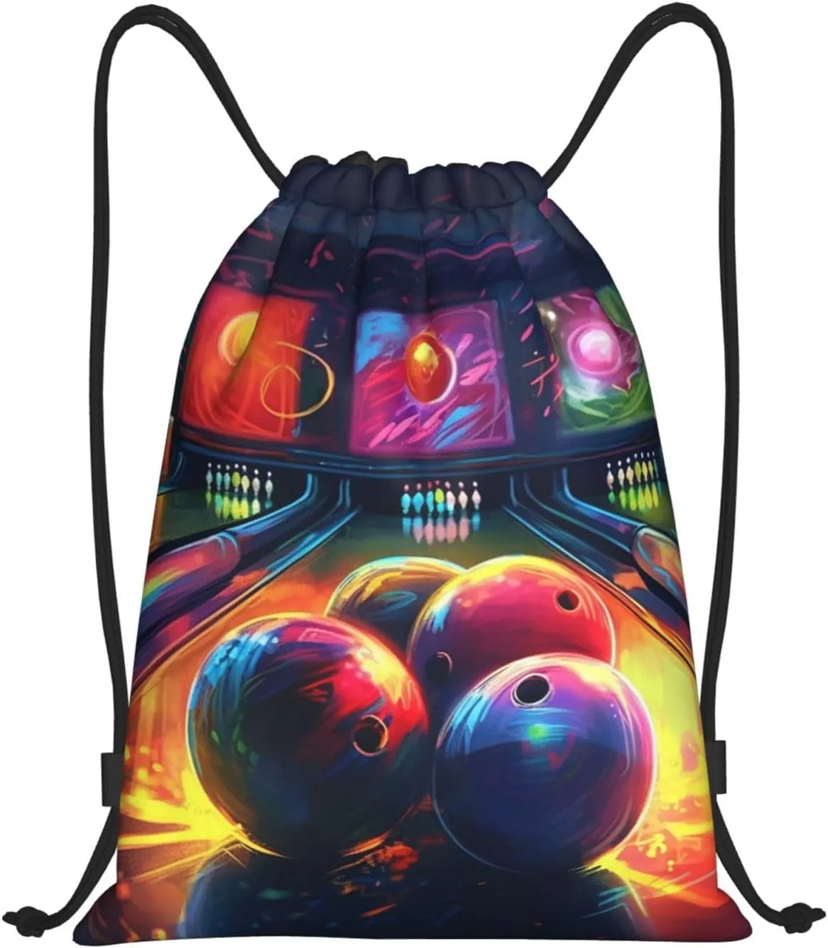 Bowling Balls Drawstring Backpack Lightweight Draw String Bag Cinch Bags Waterproof Gym Bag for Men Women Swim Bag Small