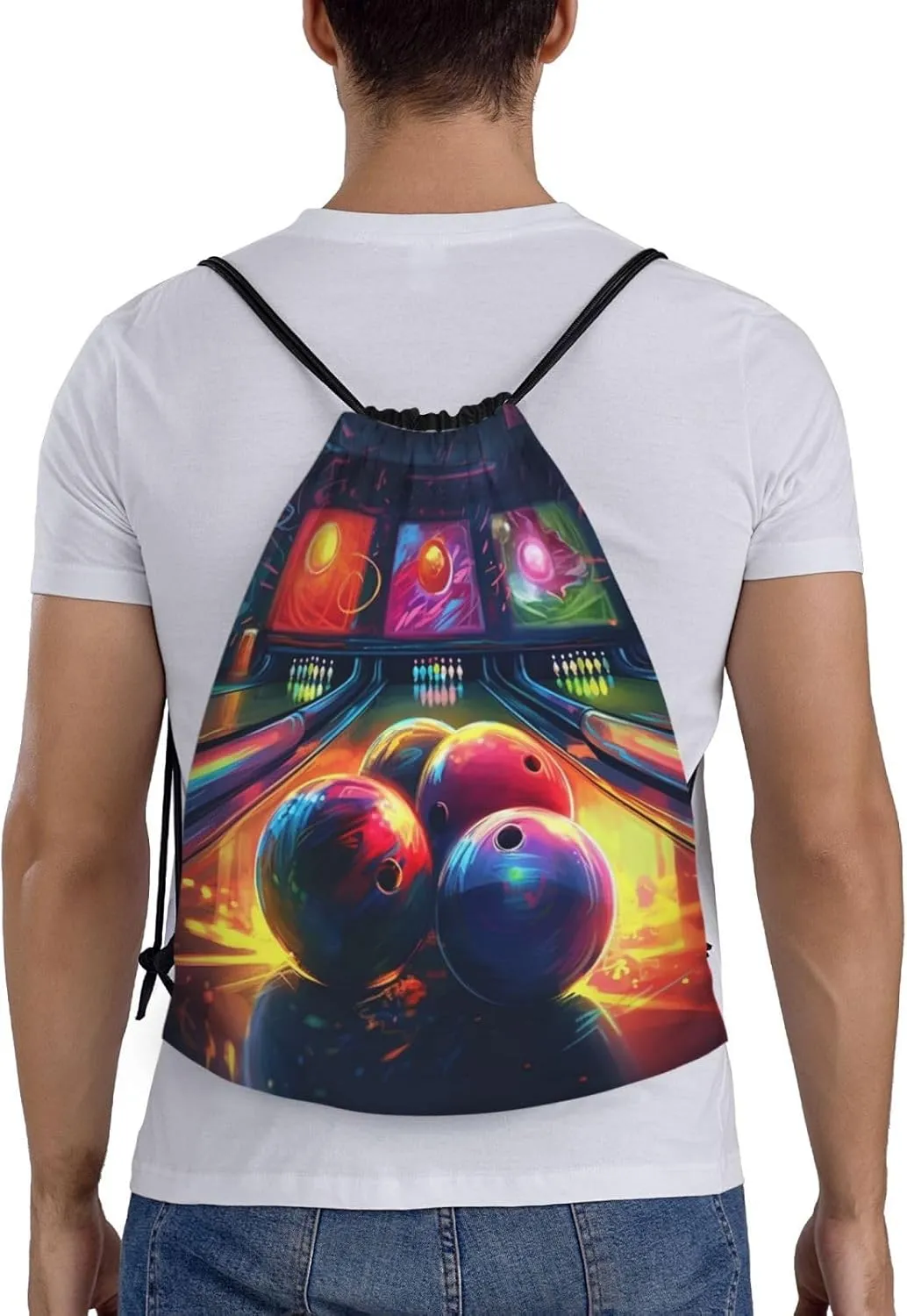 Bowling Balls Drawstring Backpack Lightweight Draw String Bag Cinch Bags Waterproof Gym Bag for Men Women Swim Bag Small