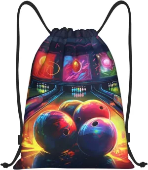 Bowling Balls Drawstring Backpack Lightweight Draw String Bag Cinch Bags Waterproof Gym Bag for Men Women Swim Bag Small