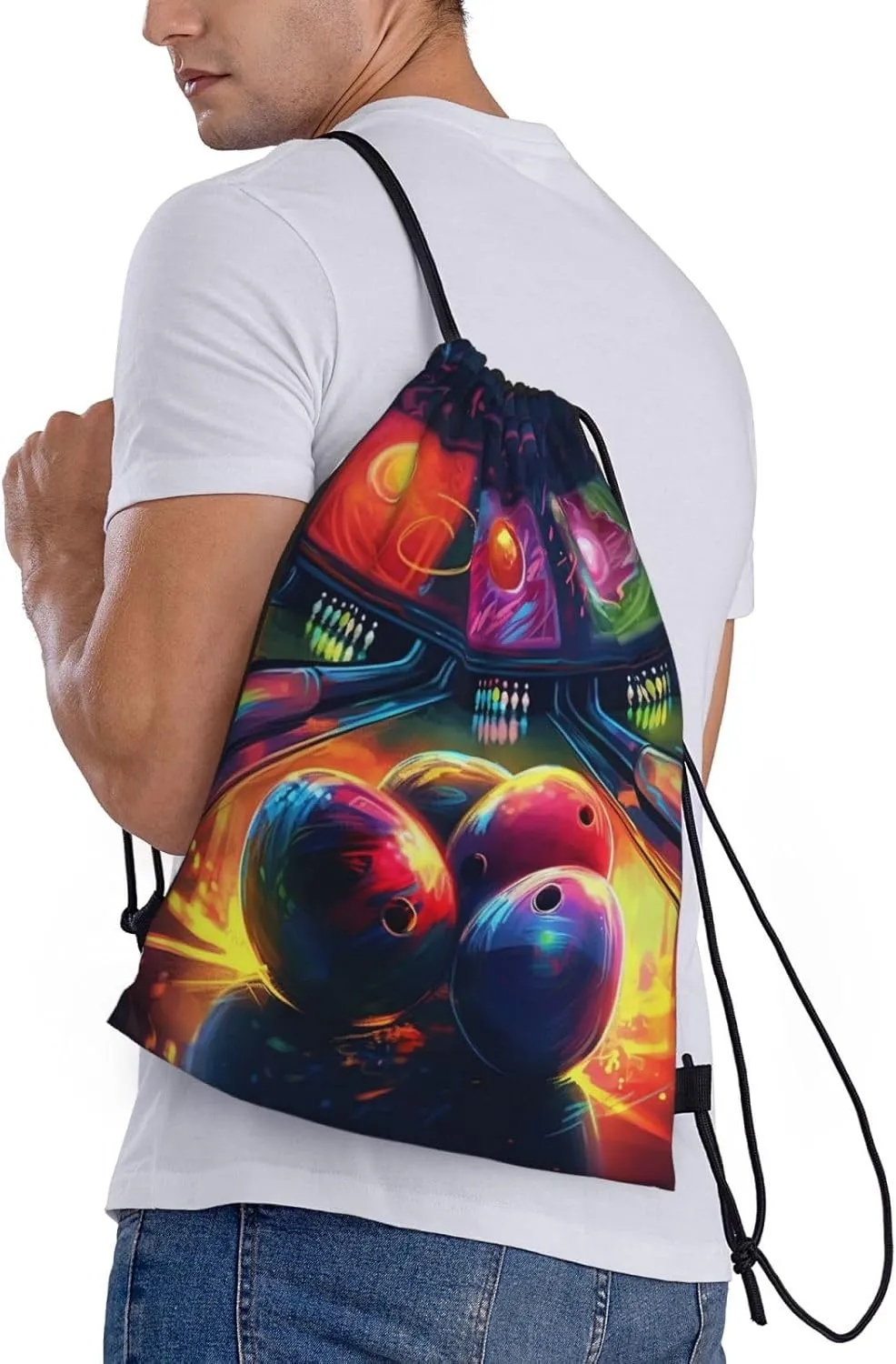 Bowling Balls Drawstring Backpack Lightweight Draw String Bag Cinch Bags Waterproof Gym Bag for Men Women Swim Bag Small