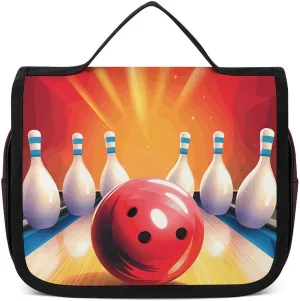 Bowling Lover Portable Toiletry Bags,Travel Makeup Bags,Travel Cosmetic Bags,with Handle,Large Capacity