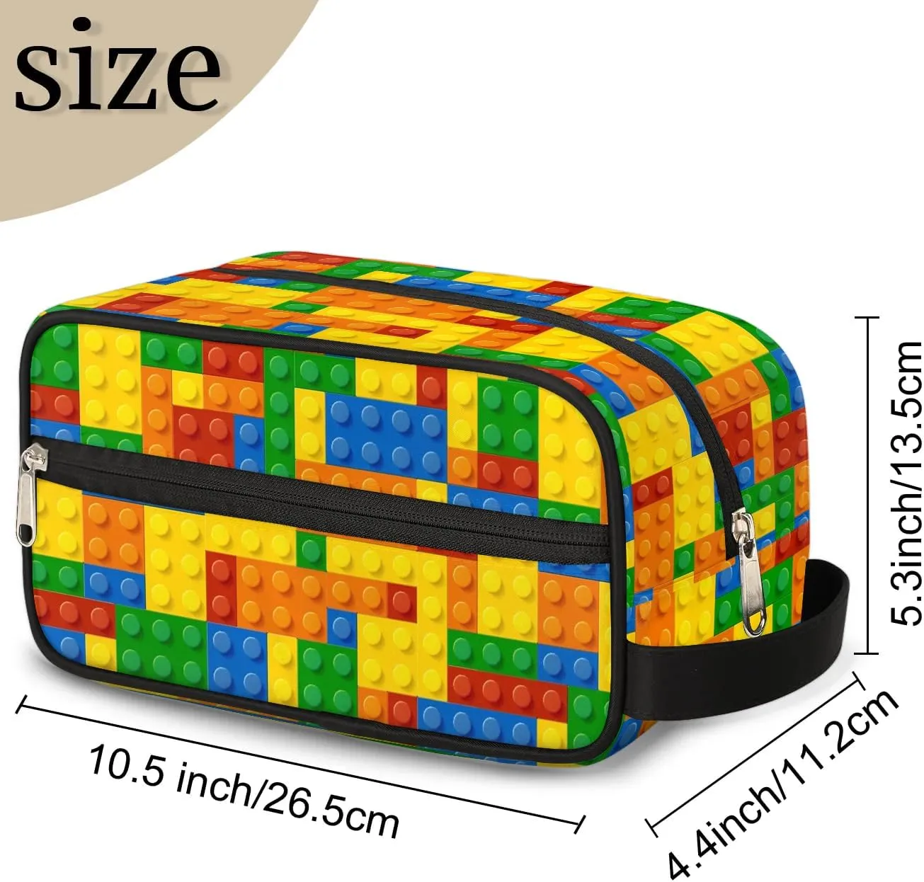 Boys Travel Toiletry Bag, Colorful Building Blocks Kids Waterproof Hanging Dopp Kit, Wash Bag with Large Capacity for Travel, Sports, Shower