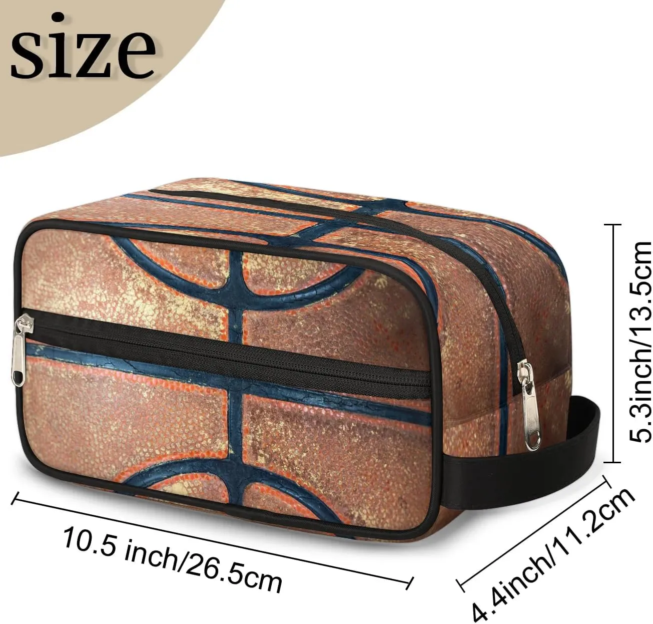 Boys Travel Toiletry Bag, Kids Waterproof Hanging Dopp Kit, Retro Basketball Texture Wash Bag with Large Capacity for Travel, Sports, Shower