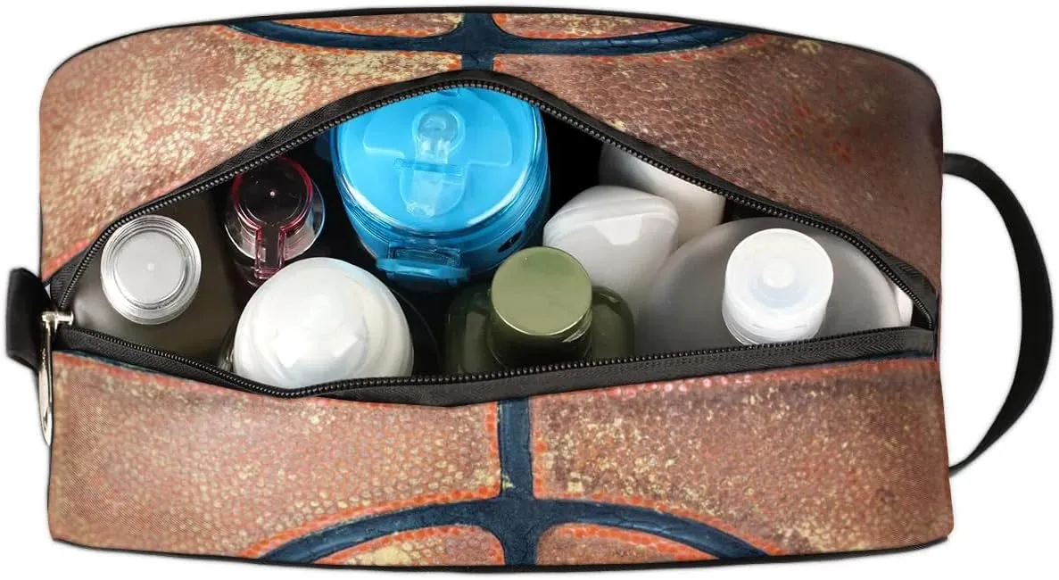 Boys Travel Toiletry Bag, Kids Waterproof Hanging Dopp Kit, Retro Basketball Texture Wash Bag with Large Capacity for Travel, Sports, Shower