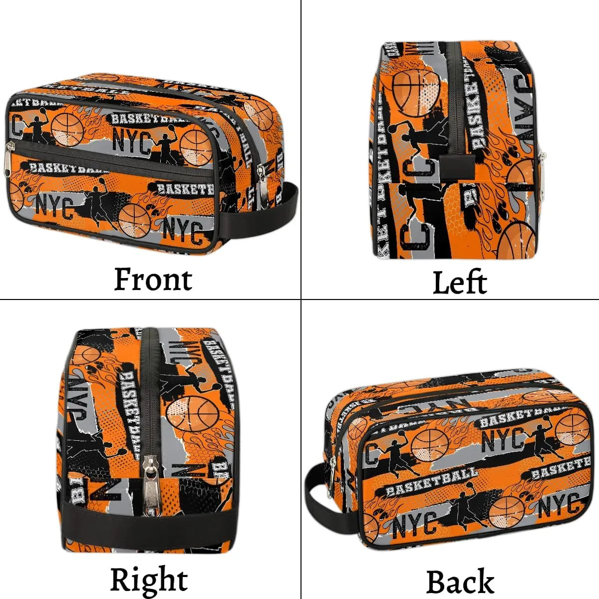 Boys Travel Toiletry Bag, Kids Waterproof Hanging Dopp Kit, Wash Bag with Large Capacity for Travel, Sports, Shower, Basketball Orange