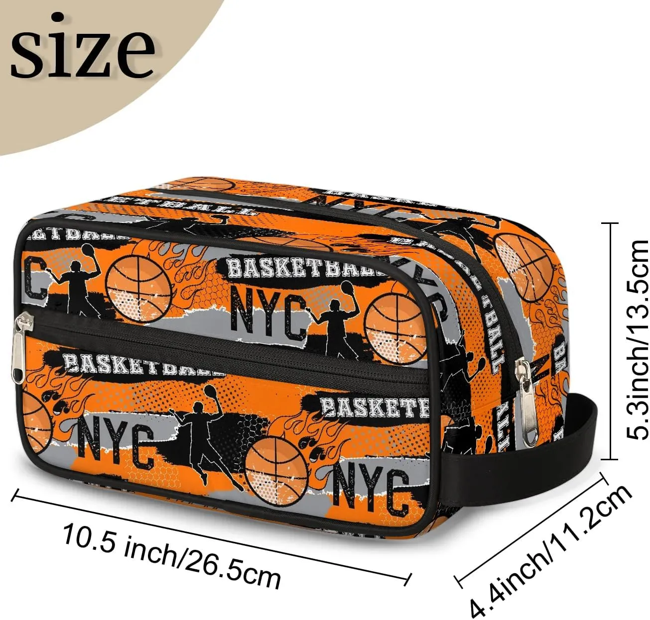 Boys Travel Toiletry Bag, Kids Waterproof Hanging Dopp Kit, Wash Bag with Large Capacity for Travel, Sports, Shower, Basketball Orange