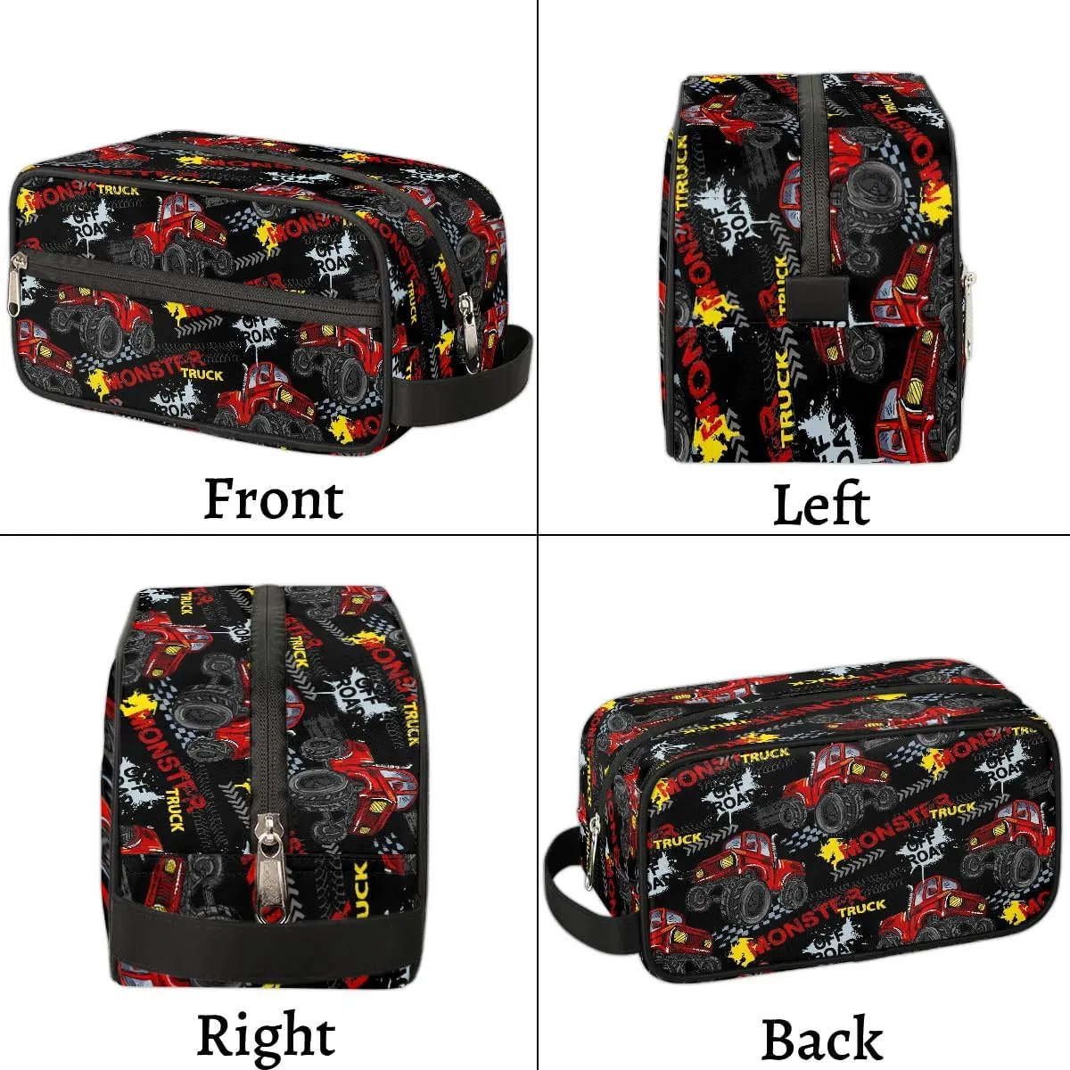 Boys Travel Toiletry Bag, Red Monster Car Trucks Kids Waterproof Hanging Dopp Kit, Wash Bag with Large Capacity for Travel, Sports, Shower