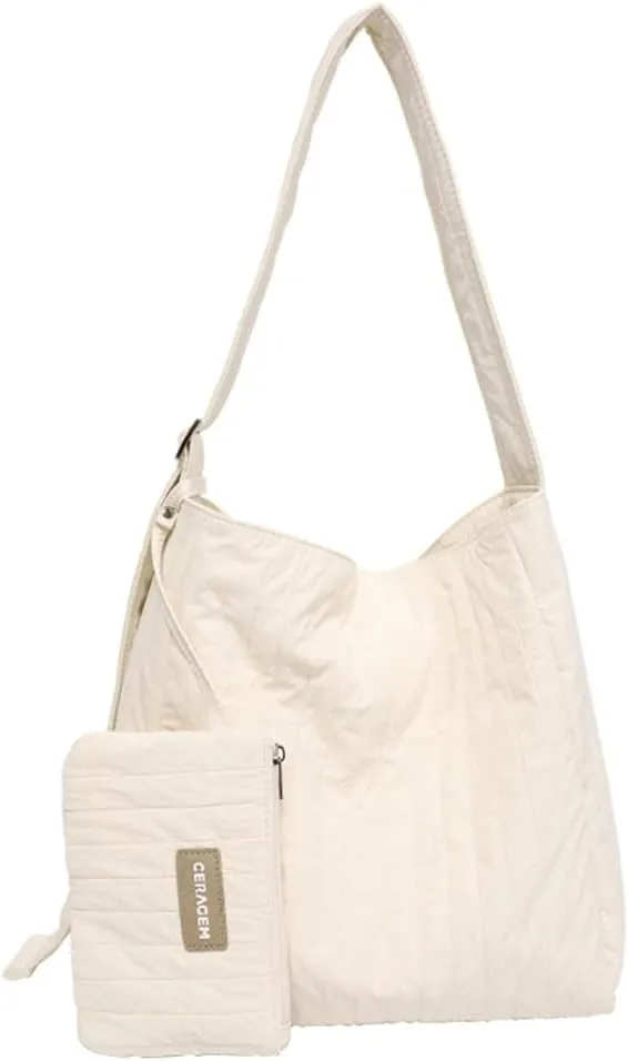 Canvas Hobo Crossbody Shoulder Tote Bag for Women Qulited Casual Purse Messenger Bags Travel Work
