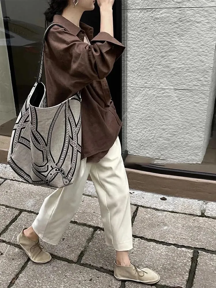 Canvas Linen Pony Totem Woven Shoulder Crossbody Underarm Bag Bucket Bag Hobo Large Capacity Versatile Chic Sytlish Summer